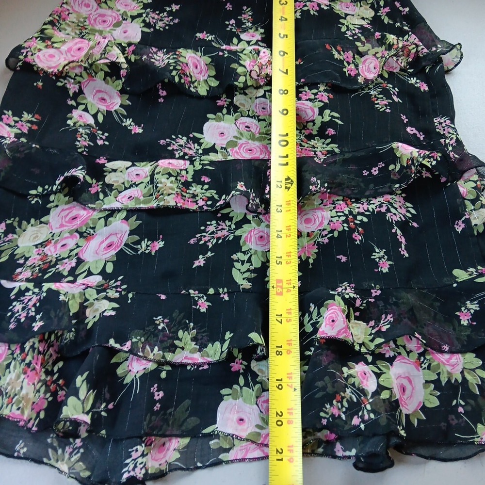 Y2K Skirt Womens Medium Black Floral Fairy Grunge Ruffles Sheer Whimsicore VTG - Picture 4 of 8